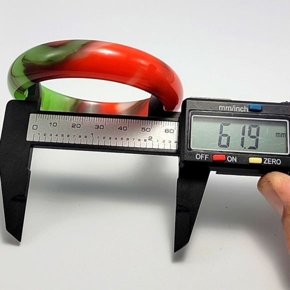 VTG Inspired Abstract Jade Bangle Chicken Blood Red & Golden Silk Glass Bracelet - Picture 7 of 11